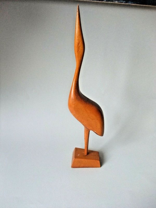 Kranich Reiher Vogel aus Holz handgearbeitet ca. 50er/ 60er Jahre