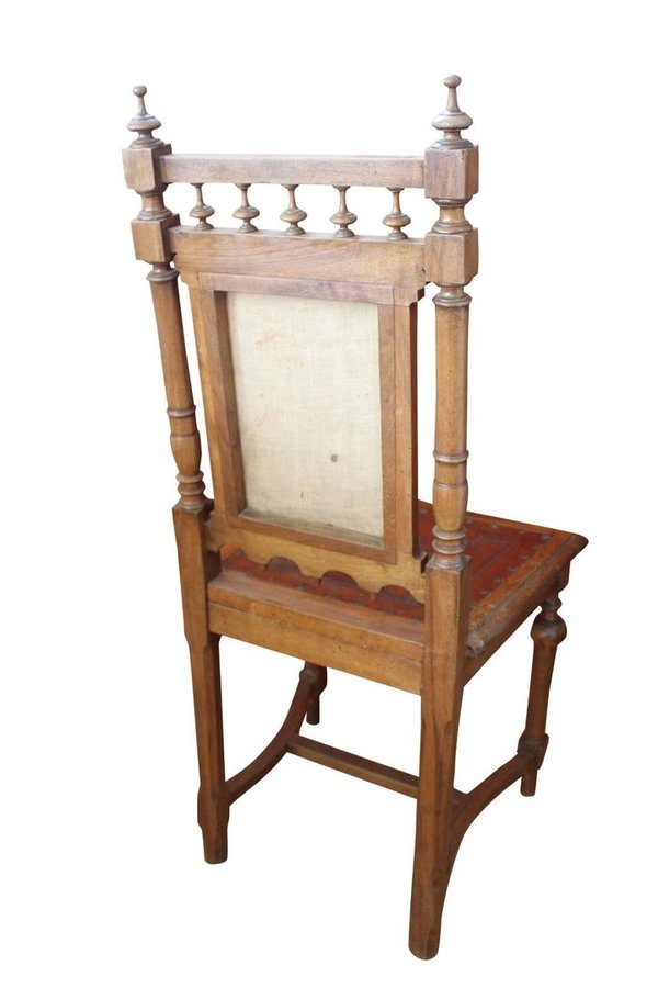 Antiker Stuhl Esszimmerstuhl mit Lederbezug und Säulen aufwendig verziert von ca. 1850 !