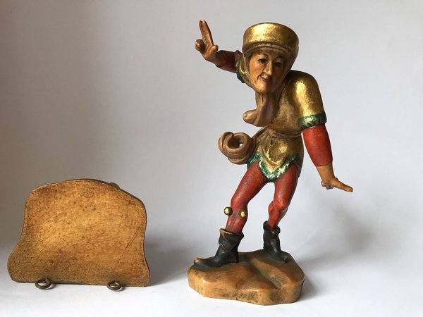 Moriskentänzer geschnitzt bemalt vergoldet aus Holz mit Wandhalterung 23,5 cm