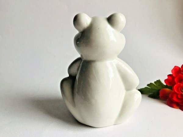Porzellanfigur Froschfigur sitzend Farbe weiß lackiert Höhe
