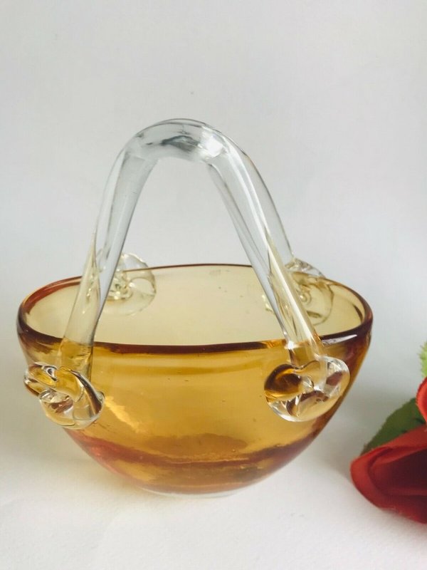 Kleiner hübscher Glaskorb mit Henkel, Obstkorb und Dekokorb  Handarbeit