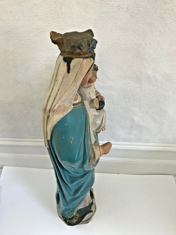 HI. Maria mit Jesuskind Madonna Heilige bemalte Gipsfigur Heiligenfigur