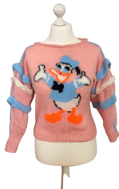 Handgestrickter Pullover mit Donald Duck Motiv Einzelstück