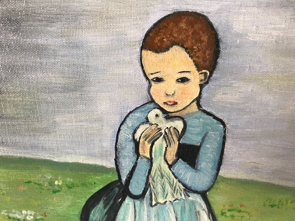 Pablo Picasso Kind mit Taube Reproduktion handgemalt auf Leinen signiert