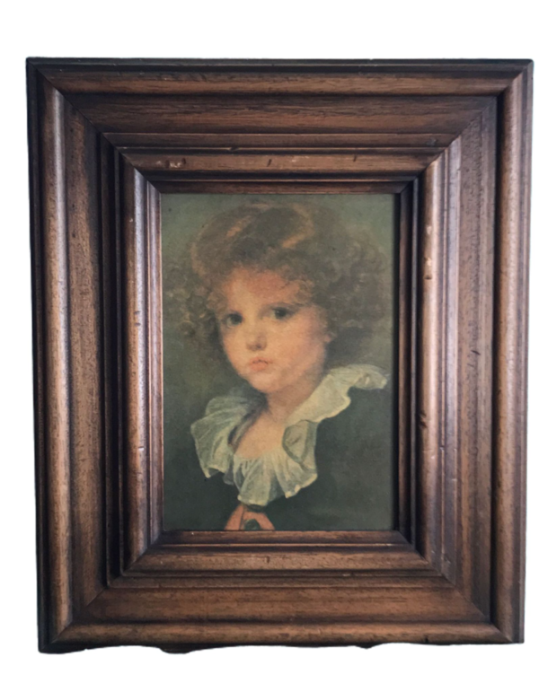 Altes Gemälde Mädchen Porträt Öldruck mit Eichenrahmen